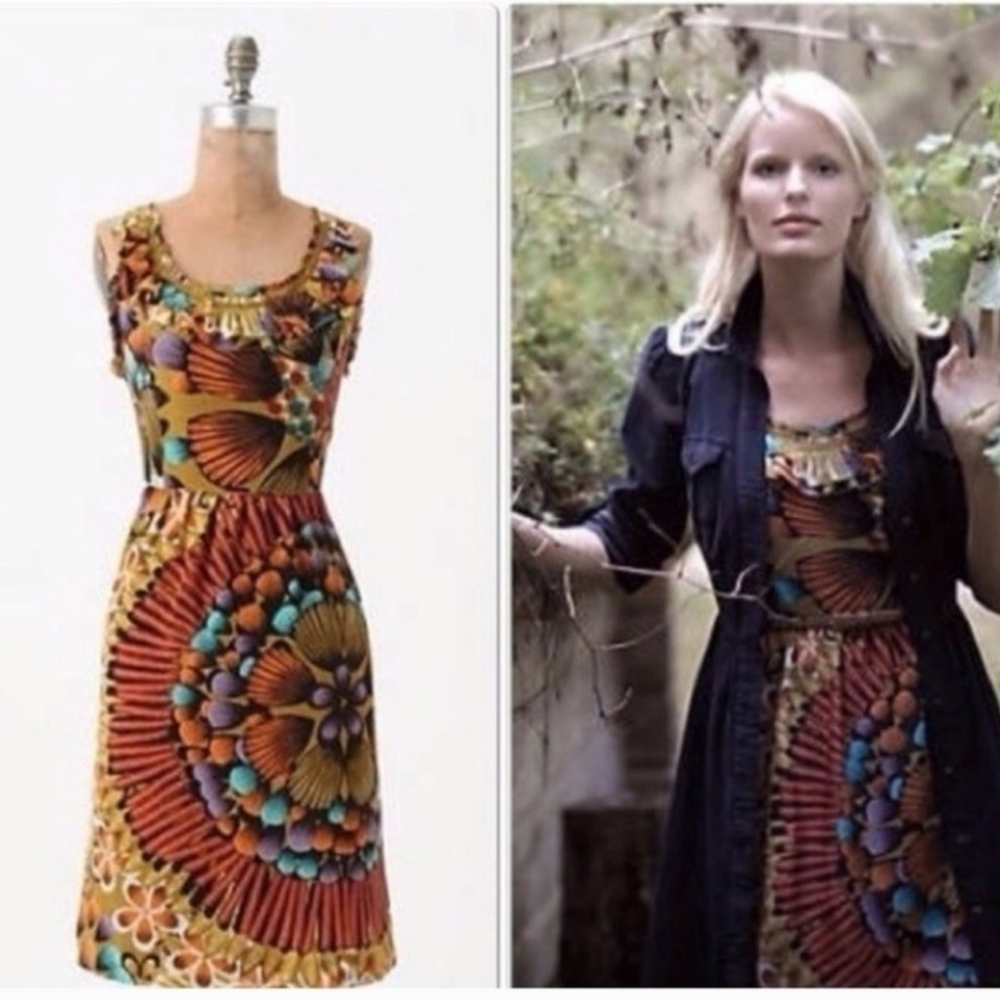Anthropologie Edme & Esyllte Lappula Silk Floral Dress 4 Rich Colors Abstract